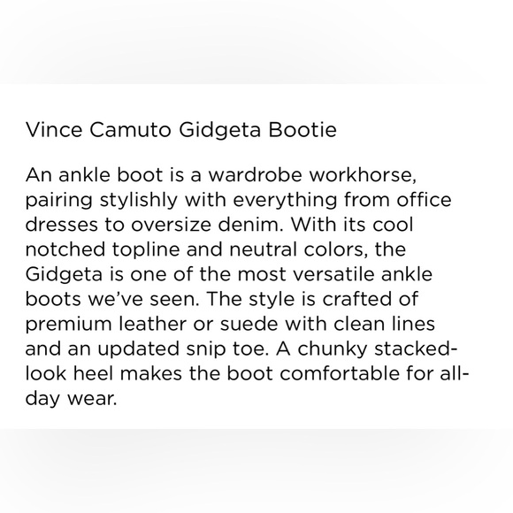 NWOT Vince Camuto Leather Gidgeta Ankle Boot, Pointed Toe, Back Zipper, Size 9! - Picture 4 of 11